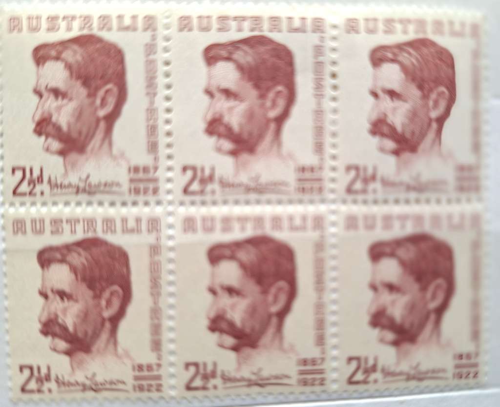 Australia 1949 Henry Lawson Block of 6 Unused Hinged stamps