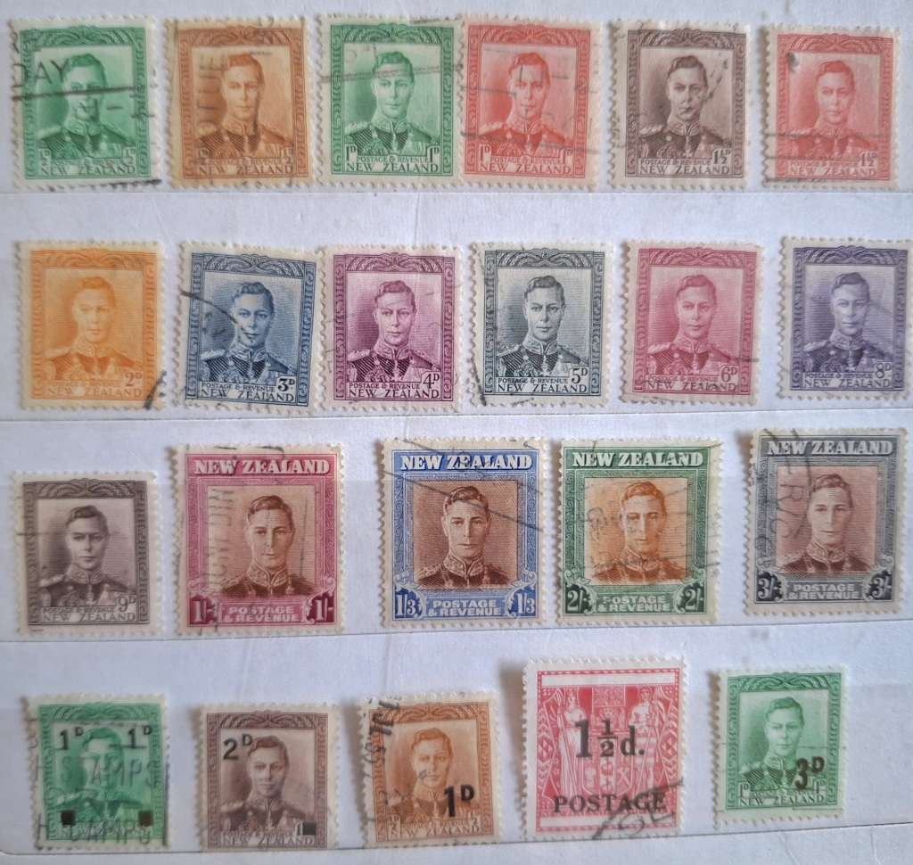 New Zealand 1938 George VI Set of 17 Used stamps plus 5 Overprint Provisionals