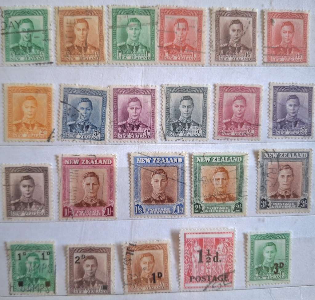 New Zealand 1938 George VI Set of 17 Used stamps plus 5 Overprint Provisionals