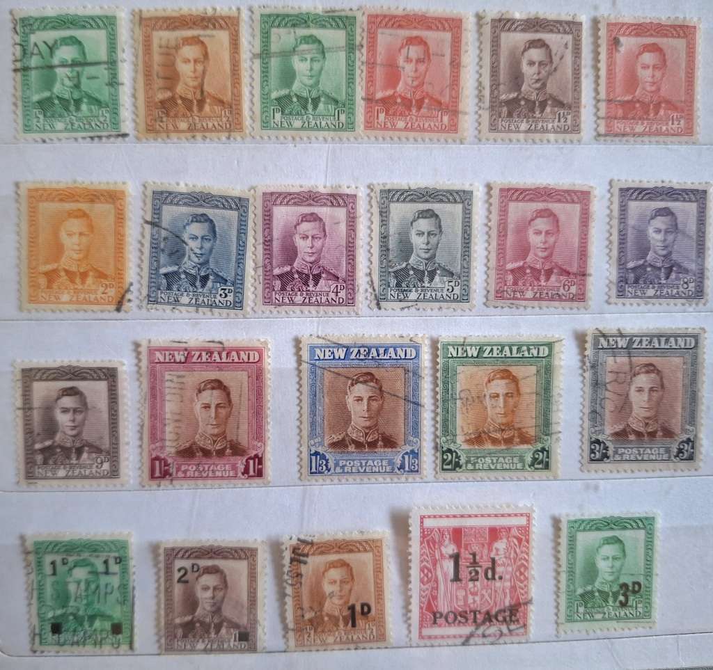 New Zealand 1938 George VI Set of 17 Used stamps plus 5 Overprint Provisionals
