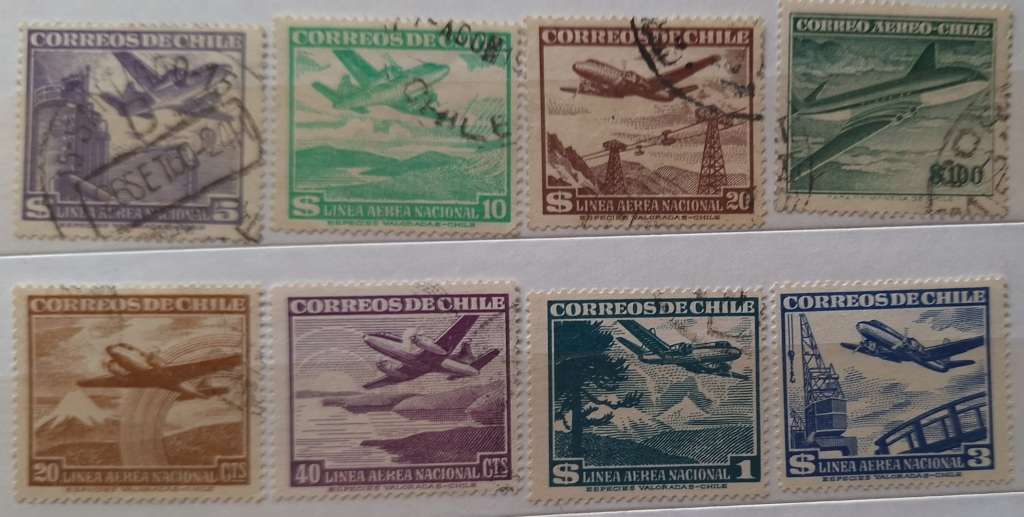 Chile Mixed Lot of 8 Used Airmail stamps