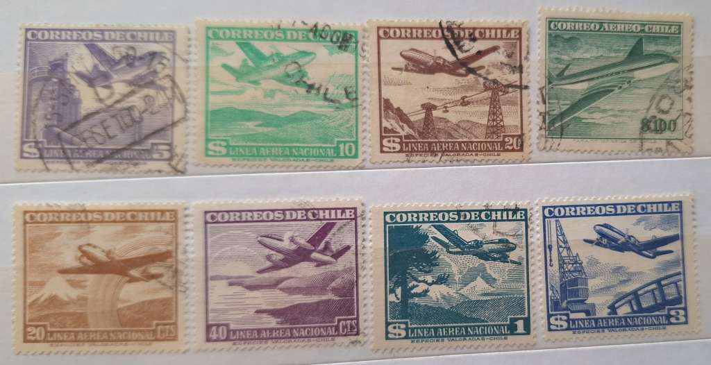 Chile Mixed Lot of 8 Used Airmail stamps