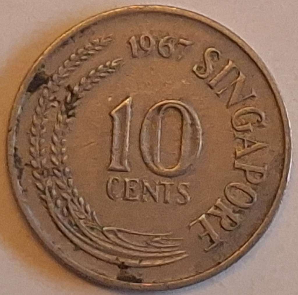 Singapore 1967 10 cents  Copper-nickel