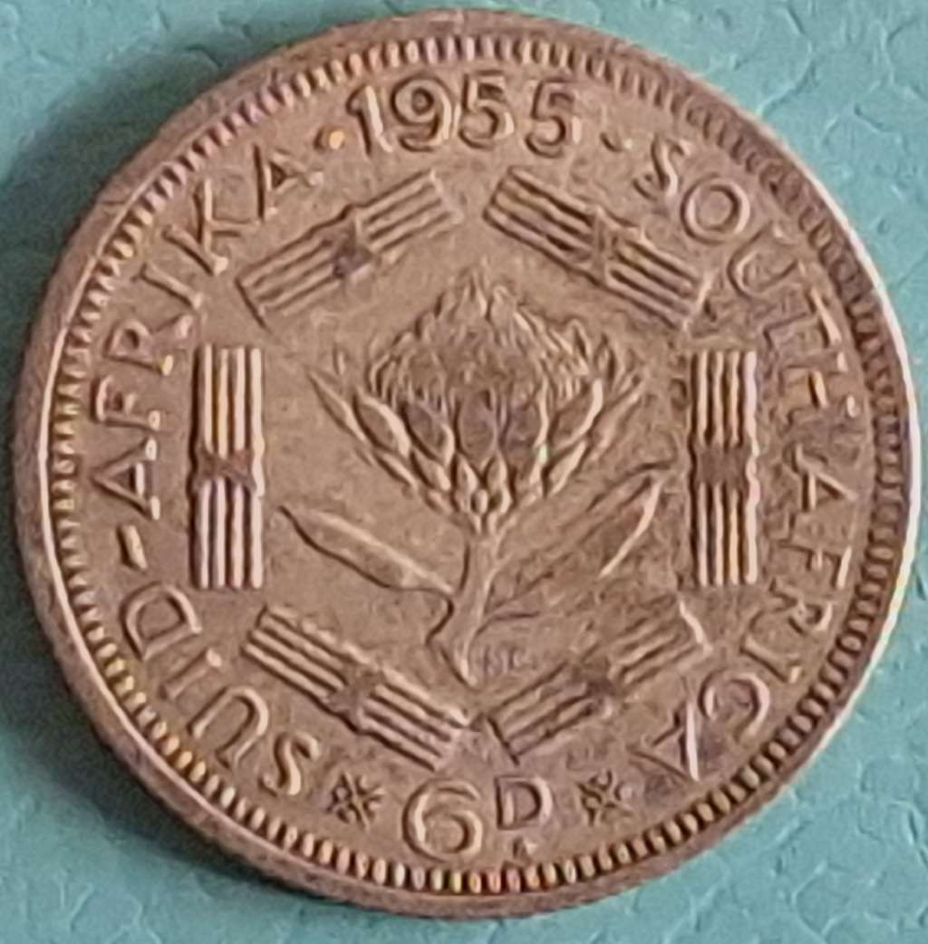 South Africa 1955 Elizabeth II 6d Silver