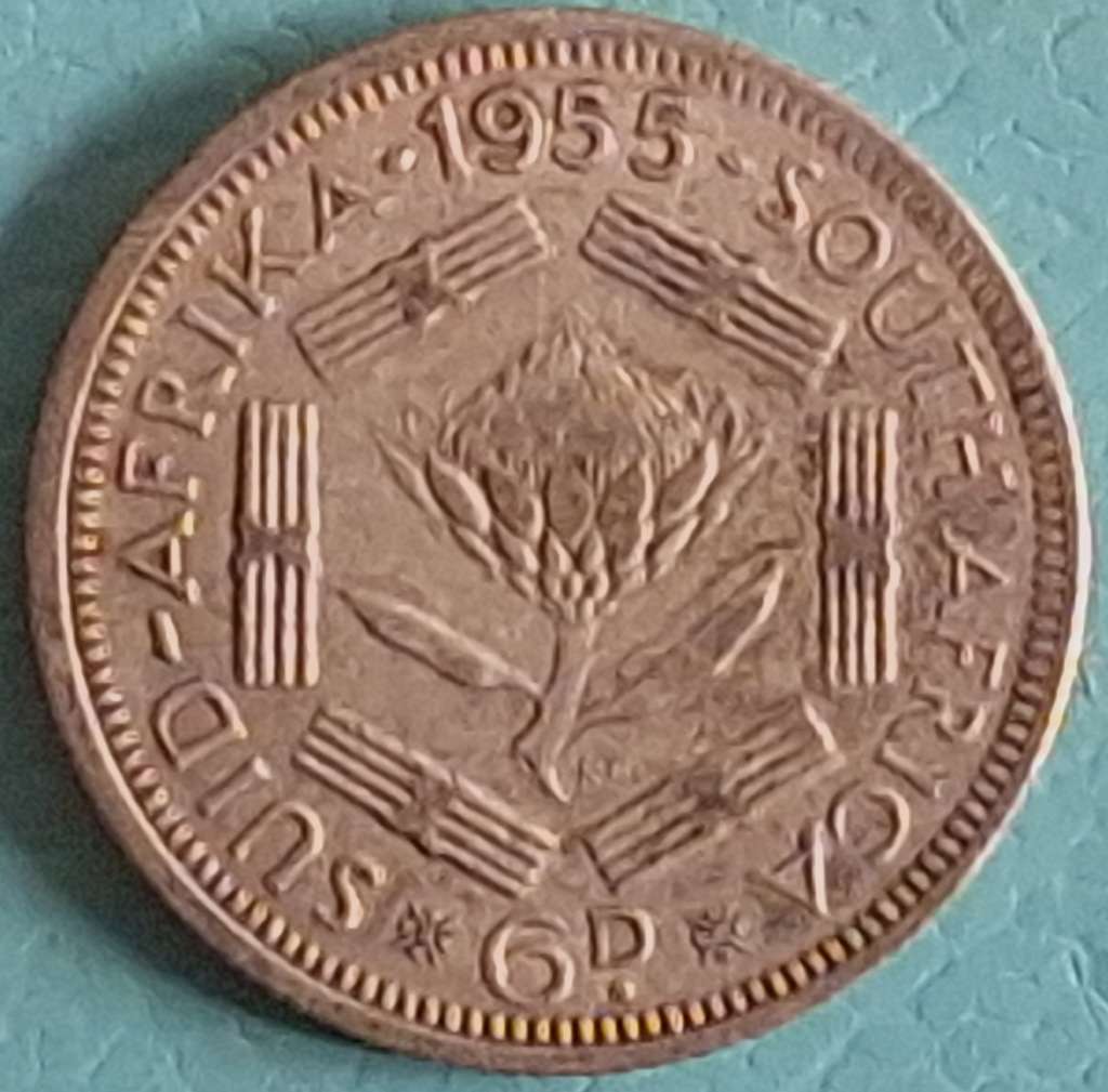 South Africa 1955 Elizabeth II 6d Silver