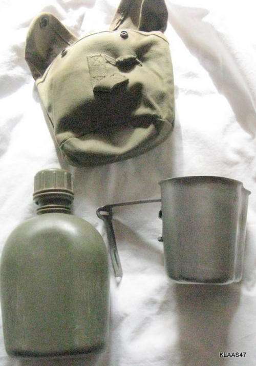 WATER BOTTLE : COMPLETE WITH METAL CUP : IN CANVAS COVER