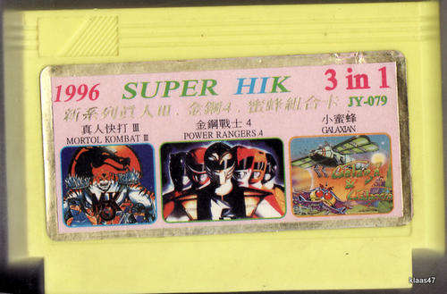 GAME CARTRIDGE : 3 IN 1 : 1996 SUPER HIK : JY-079 : MORTOL KOMBAT III - POWER RANGERS 4 - GALAXIAN