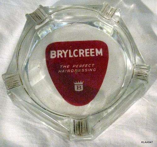 GLASS  ASHTRAY : 12cm  DIAMETER :  BRYLCREEM : **PLEASE NOTE THE CHIPS**