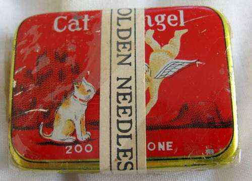 CAT and ANGEL - 200  GOLDEN  GRAMOPHONE NEEDLES - in a tin SMALL TIN