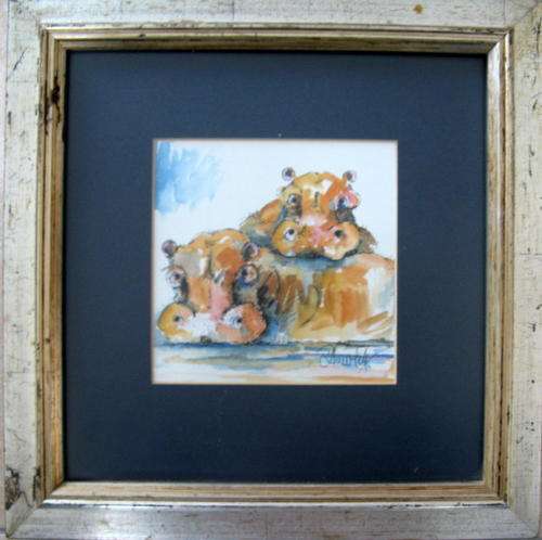 HIPPO : SIGNED - D TUURLEY : FRAMED SIZE - 29x29cm