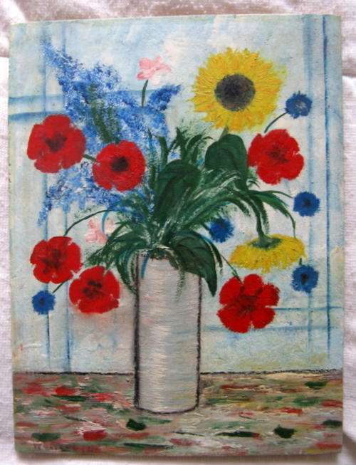 FLOWERS IN VASE : MIXED MEDIA - UNFRAMED - 24.8x32,8cm
