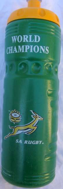 SA RUGBY : WORLD CHAMPIONS : PLASTIC WATER BOTTLE