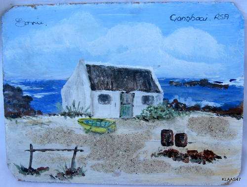 GAANSBAAI : OIL ON HARDBOARD : SIGNED - BONNIE : UNFRAMED : 21x16cm