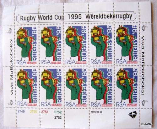 RUGBY WORLD CUP 1995 WERELDBEKERRUGBY : VIVA MABOKOBOKO! : 1995-06-28 : SHEET OF 10 STAMPS