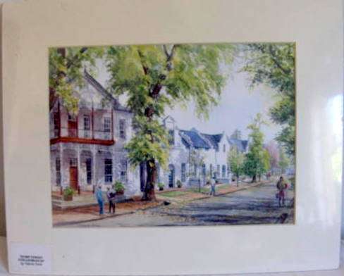 VALERIE  PETTS : PRINT :  "DORP STREET STELLENBOSCH" : CARDBOARD MOUNT 26.5 x 32.5cm : UNFRAMED