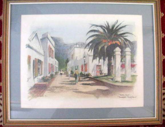 STRETCH COURT,  DROSTY HOF -GRAAFF-REINET : PHILIP BAWCOMBE '82 : PRINT : FRAMED SIZE 53.5 x 43.5cm