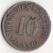 DEUTSCHES REICH : 10 PFENNIG : 1873 : MINT MARK F F