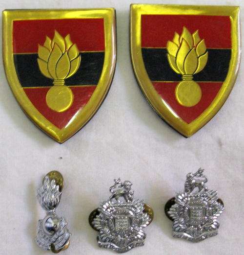 S.A. SCHOOL OF ENGINEERS : (GOLD TYPE) FLASHES, CAP BADGE & 2 COLLAR BADGES