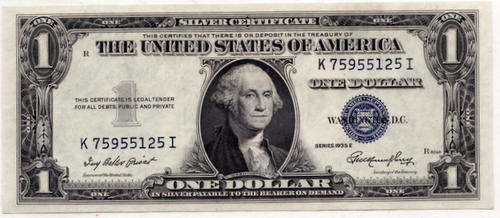SILVER  CERTIFICATE  ONE DOLLAR  THE UNITED  STATE OF AMERICA  SERIES 1935 E