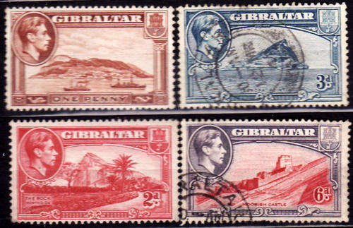 GIBRALTAR : 2 MINT & 2 USED POSTAGE STAMPS : PREVIOUSLY HINGED