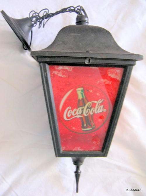 COCA-COLA LANTERN : HANGING : METAL BODY - 4 GLASS PANELS - COCA-COLA : ELECTRIC