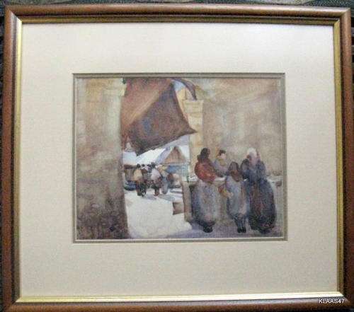 STREET STALLS : ACRYLIC PAINTING : FRAMED : UNSIGNED : FRAMED SIZE - 44x38.5cm :