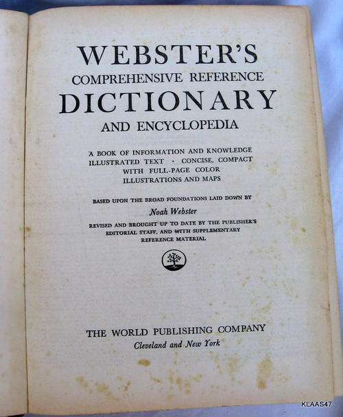 WEBSTER'S COMPLETE REFERENCE DICTIONARY & ENCYCLOPEDIA : THE WORLD PUBL. CO. : 1954 : **SPINE DAMAGE