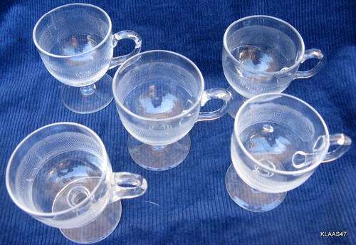 WOODSTOCK GLASS : 5 JELLY-GLASSES : NORTHWOOD ETCHED 'SPIRAL' : 8cm HIGH  - TOP DIAM 6cm