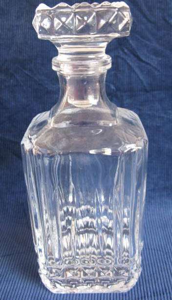 GLASS DECANTER : 25cm HIGH : BASE - 9cm SQUARE
