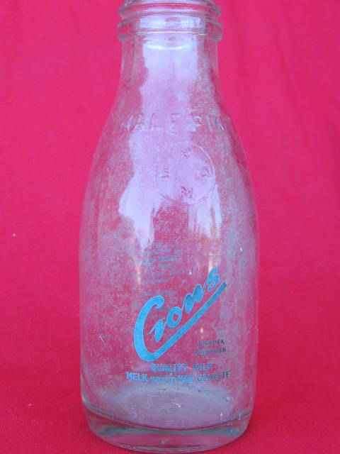 GLASS HALF PINT :    MILK BOTTLE : CRONS, FISHHOEK