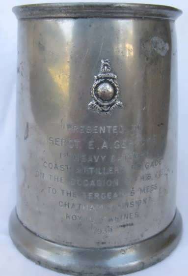 MUG : PHILLIPS ALDERSHOT - SHEFFIELD PEWTER : PRESENTED TO SERGT. E A GERICKE : 1939 :  GIBRALTAR