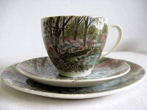 "ENGLISH GARDEN" : JOHNSON BROS, ENGLAND : TRIO : TRIO **SIDE PLATE IS SLIGHTLY OVAL**