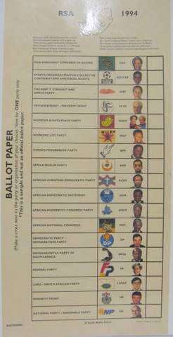 RSA - 1994 : BALLOT PAPER :  **THIS IS A SAMPLE AND NOT AN OFFICIAL BALLOT PAPER*( WITH MANDELA  ON