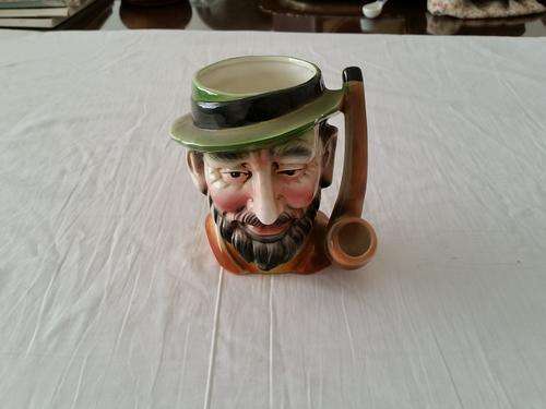 Antique Ceramic Figural Tobacco Jar - Austrian Majolica Man with Pipe Humidor