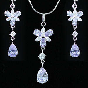 7 Carat Purple Sapphire Necklace Earrings Set
