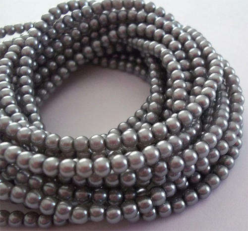 4mm Medium Silver Glass Pearl Beads
