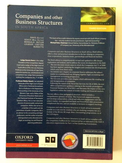 Companies And Other Business Structures In South Africa, Third Ed, D Davis et al, 2013