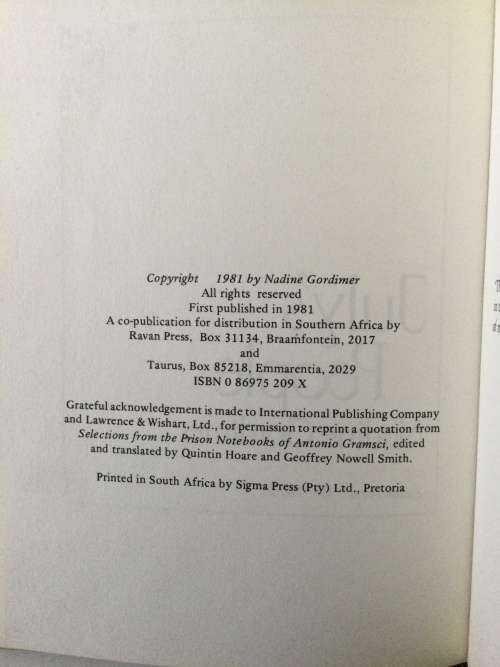 July`s People, Nadine Gordimer, 1981, first edition