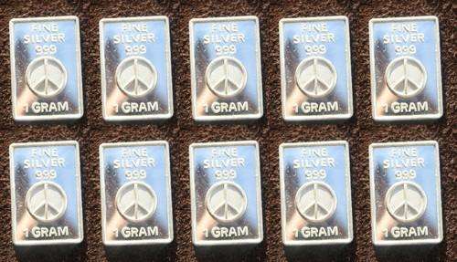 PEACE SYMBOLS 1 Gram 999 Fine Pure SOLID SILVER BULLION BAR Gr 10X15MM X1MM Each sold seperately.