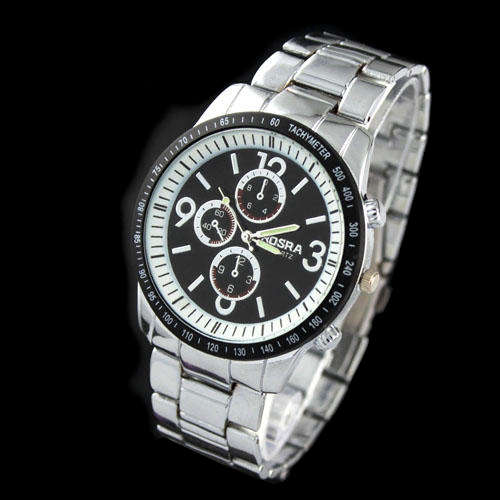 Men's Casual Quartz Watch Silver Dial Large Case Stainless Steel White Band
