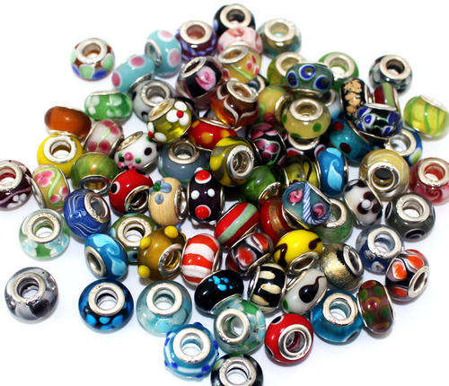 Assorted Silver Glass Beads for bracelets.