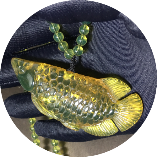 Authentic Dominican Top Quality Green Amber Arowana Carve Collectible Hand Carved