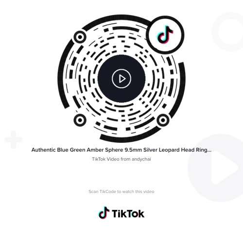 Authentic Blue Green Amber Sphere 9.5mm Silver Leopard Head Ring No.101