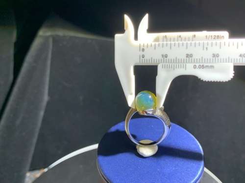Authentic Blue Green Amber Sphere 9.5mm Silver Leopard Head Ring No.101