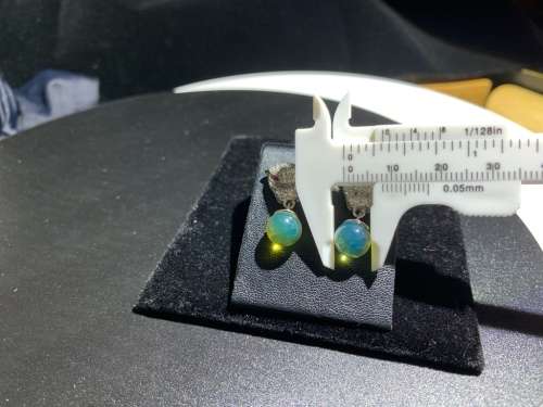 Authentic Blue Green Amber Sphere 8mm Silver Leopard Head Earring No.102