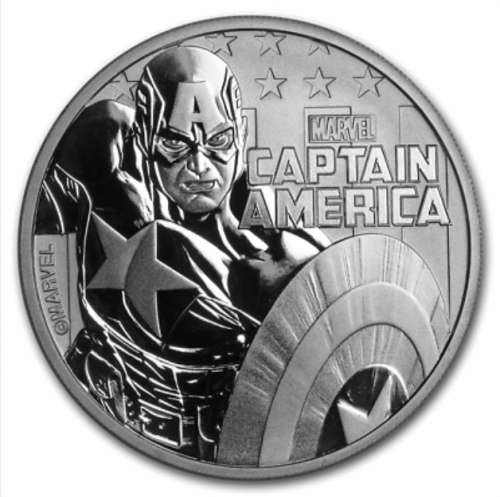 2019 Tuvalu Marvel Series Captain America 1 oz Silver Coin Capsuled