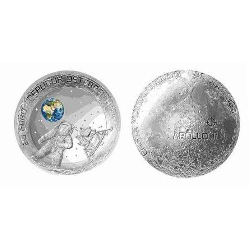 2019 AUSTRIA 50TH ANNIVERSARY OF THE MOON LANDING .925 SILVER PROOF COIN GLOW IN THE DARK