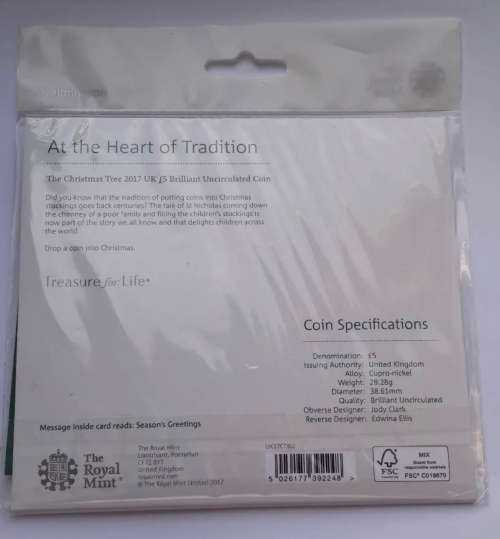 2017 Christmas Tree £5 Five Pounds Brilliant Uncirculated Coin Pack