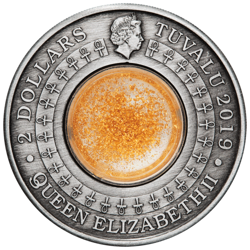 2019 Golden Treasures of Ancient Egypt 2oz SILVER ANTIQUED COIN