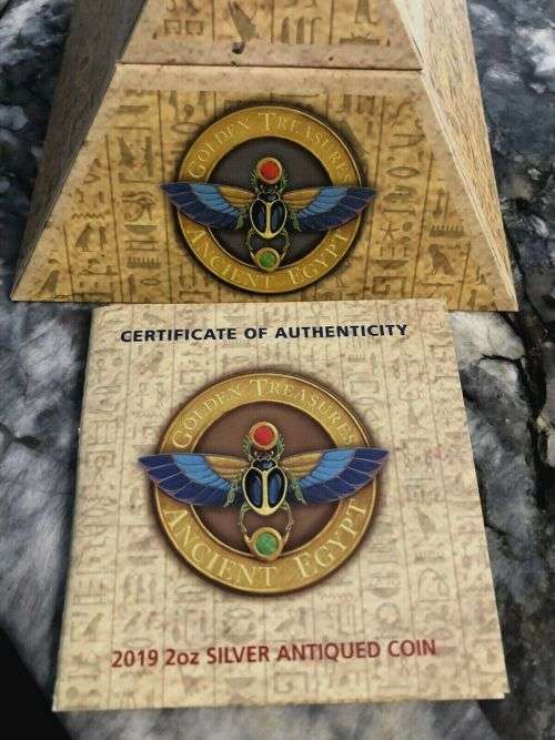 2019 Golden Treasures of Ancient Egypt 2oz SILVER ANTIQUED COIN